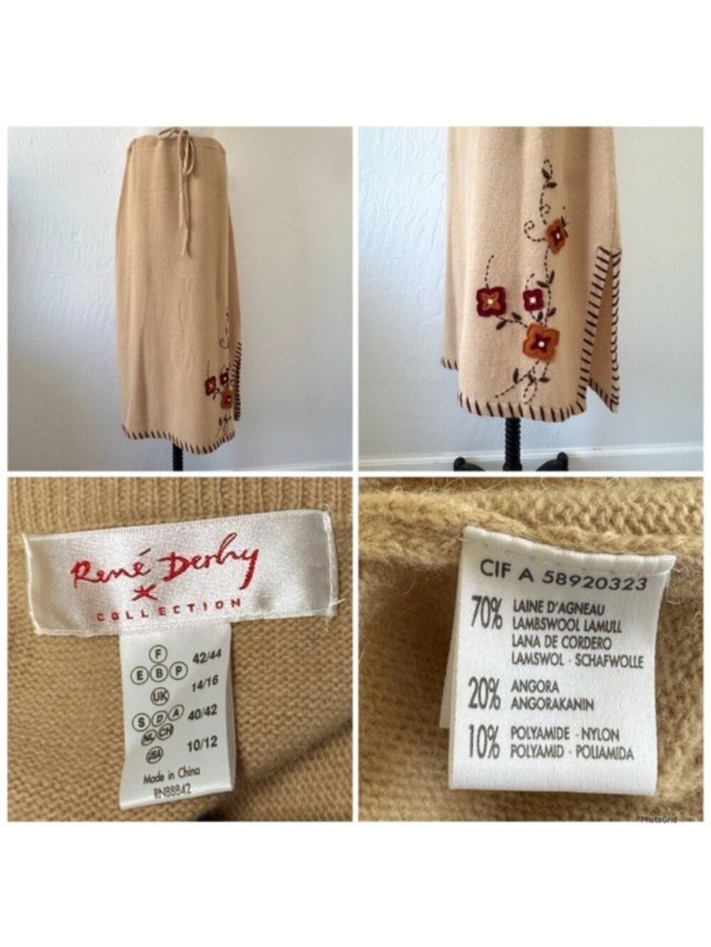 Rene Derhy Collection Angora Wool embroidered with Pearl stone Sweater Skirt Set - Picture 10 of 15